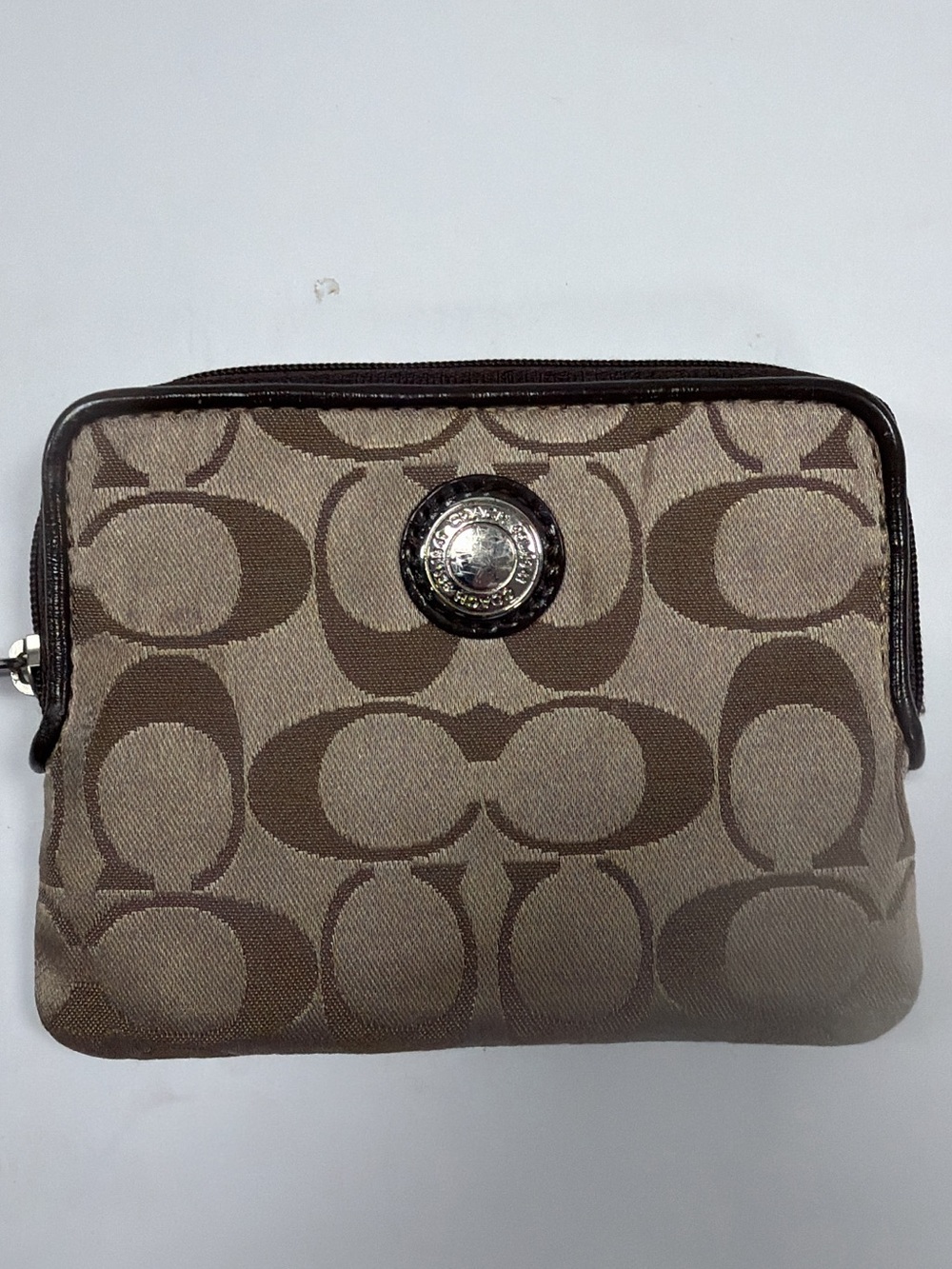 Coach Canvas Cosmetic Pouch in Brown and Khaki
